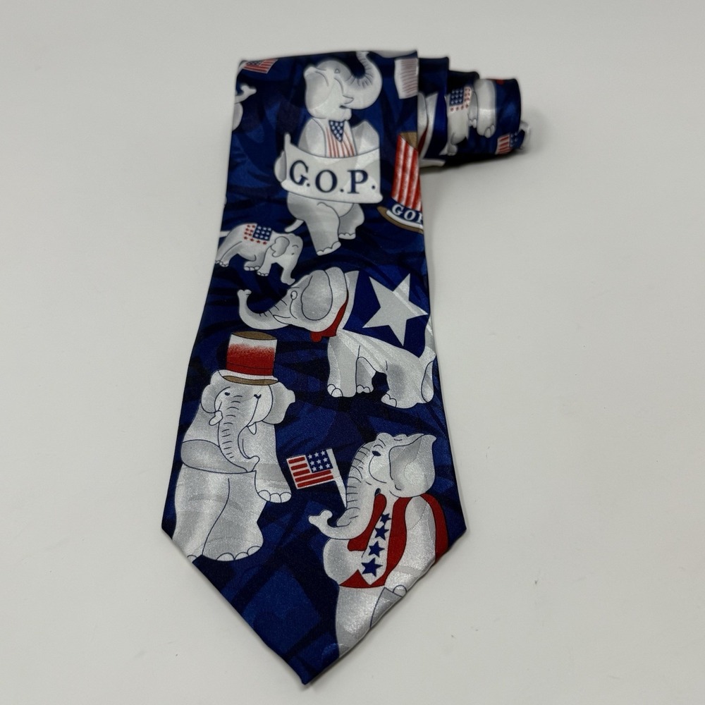 Republican GOP Neck Tie Elephant US Flag Political Politics L-60, W-3 3/4